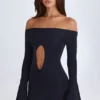 Madelina Off-Shoulder Cut-Out Mini Dress in Black