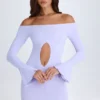 Madelina Off-Shoulder Cut-Out Mini Dress in Soft Lilac