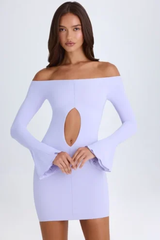 Madelina Off-Shoulder Cut-Out Mini Dress in Soft Lilac