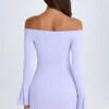 Madelina Off-Shoulder Cut-Out Mini Dress in Soft Lilac