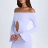 Madelina Off-Shoulder Cut-Out Mini Dress in Soft Lilac