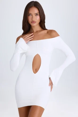 Madelina Off-Shoulder Cut-Out Mini Dress in White