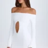 Madelina Off-Shoulder Cut-Out Mini Dress in White