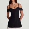 Maelie Off-Shoulder Ruffle A-Line Mini Dress in Black