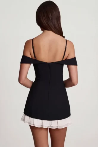 Maelie Off-Shoulder Ruffle A-Line Mini Dress in Black