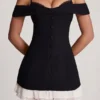 Maelie Off-Shoulder Ruffle A-Line Mini Dress in Black