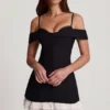 Maelie Off-Shoulder Ruffle A-Line Mini Dress in Black