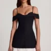 Maelie Off-Shoulder Ruffle A-Line Mini Dress in Black