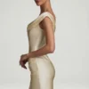 Maeve Satin Off-Shoulder Draped Mini Dress in Ivory