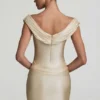 Maeve Satin Off-Shoulder Draped Mini Dress in Ivory