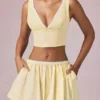 Magda Bow-Detail Crop Top in Lemon Yellow Stripe