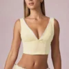 Magda Bow-Detail Crop Top in Lemon Yellow Stripe