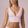 Magda Bow-Detail Crop Top in Soft Mauve Stripe