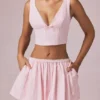 Magda Bow-Detail Crop Top in Soft Mauve Stripe