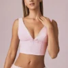 Magda Bow-Detail Crop Top in Soft Mauve Stripe