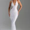 Magdalena Embellished Cut-Out Backless Maxi Dress in White
