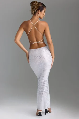 Magdalena Embellished Cut-Out Backless Maxi Dress in White