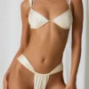 Mahina Ruched Thong Bikini Bottoms in Pearl White