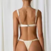 Mahina Ruched Thong Bikini Bottoms in Pearl White