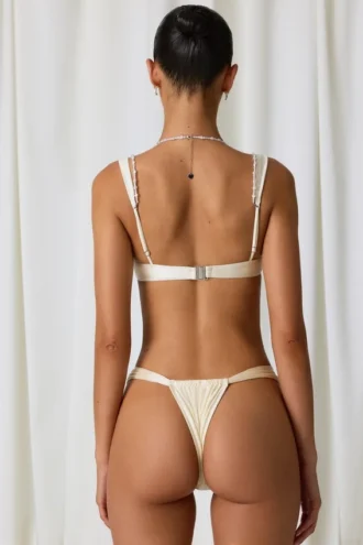 Mahina Ruched Thong Bikini Bottoms in Pearl White