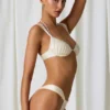 Mahina Ruched Thong Bikini Bottoms in Pearl White