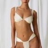 Mahina Ruched Thong Bikini Bottoms in Pearl White