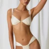 Mahina Ruched Thong Bikini Bottoms in Pearl White