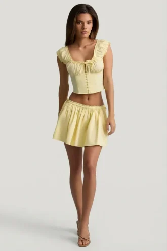 Maira Ruched Cotton-Poplin Mini Skirt in Lemon Yellow