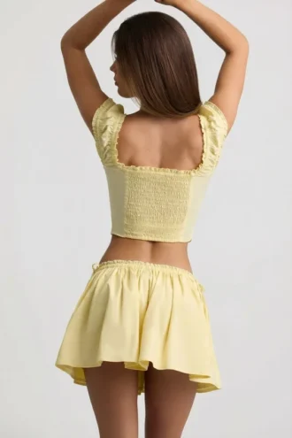 Maira Ruched Cotton-Poplin Mini Skirt in Lemon Yellow