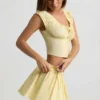 Maira Ruched Cotton-Poplin Mini Skirt in Lemon Yellow