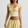 Maira Ruched Cotton-Poplin Mini Skirt in Lemon Yellow