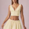 Maira Ruched Drawstring Mini Skirt in Lemon Yellow Stripe