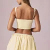 Maira Ruched Drawstring Mini Skirt in Lemon Yellow Stripe