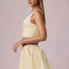 Maira Ruched Drawstring Mini Skirt in Lemon Yellow Stripe