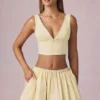 Maira Ruched Drawstring Mini Skirt in Lemon Yellow Stripe
