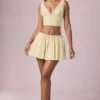 Maira Ruched Drawstring Mini Skirt in Lemon Yellow Stripe