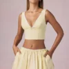 Maira Ruched Drawstring Mini Skirt in Lemon Yellow Stripe