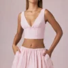 Maira Ruched Drawstring Mini Skirt in Soft Mauve Stripe