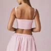 Maira Ruched Drawstring Mini Skirt in Soft Mauve Stripe