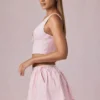 Maira Ruched Drawstring Mini Skirt in Soft Mauve Stripe