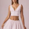 Maira Ruched Drawstring Mini Skirt in Soft Mauve Stripe
