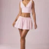 Maira Ruched Drawstring Mini Skirt in Soft Mauve Stripe