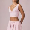 Maira Ruched Drawstring Mini Skirt in Soft Mauve Stripe