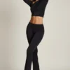 Mairead Asymmetric Draped Mid-Rise Flared Trousers in Black