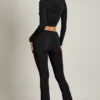 Mairead Asymmetric Draped Mid-Rise Flared Trousers in Black