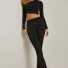 Mairead Asymmetric Draped Mid-Rise Flared Trousers in Black