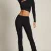 Mairead Asymmetric Draped Mid-Rise Flared Trousers in Black