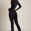 Mairead Asymmetric Draped Mid-Rise Flared Trousers in Black