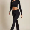 Mairead Asymmetric Draped Mid-Rise Flared Trousers in Black