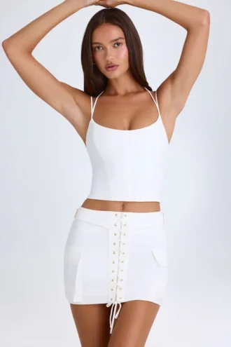 Mali Lace-Up Cargo Micro Mini Skirt in White